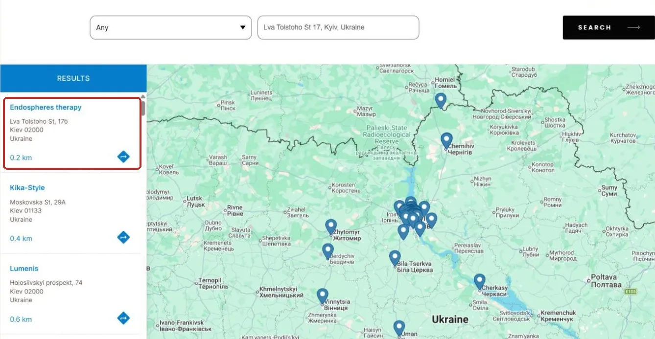 Київський центр BeautyLaser в офіційному реєстрі Endospheres на сайті виробника